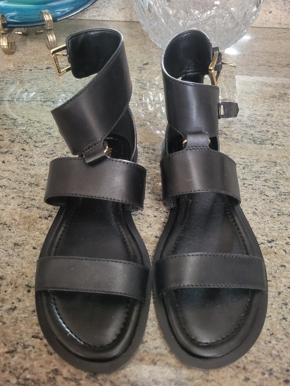 Michael Kors Black Strappy Ankle Buckle Sandals - Women's Comfort Sandal